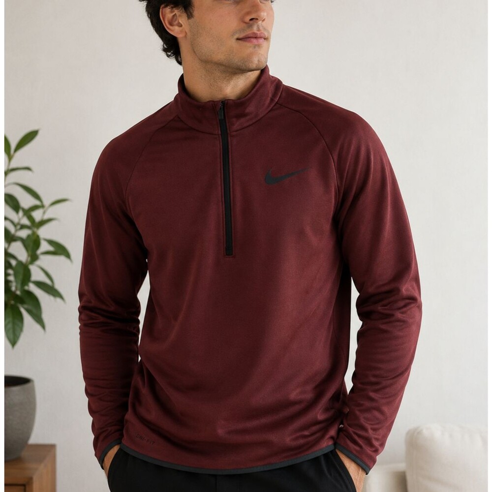 Nike Dri-FIT Men's 1/4 Zip Pullover Burgundy Training Sweatshirt Large